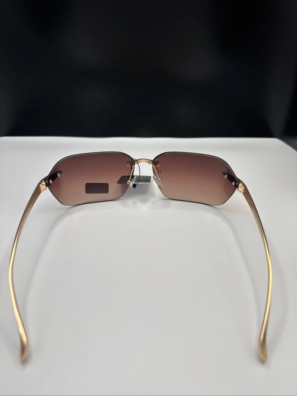 Rimless Men's Sunglasses with Pink Gradient Lenses and Gold Frame